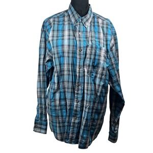 Walnut Creek Mens XL Blue Black Plaid Button Down Shirt Long Sleeve Cotton Blend
